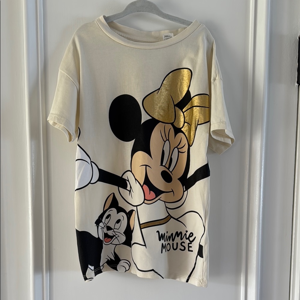 H&M Girls Cream and metalic Gold Disney Minnie Mouse Tee size 5/6